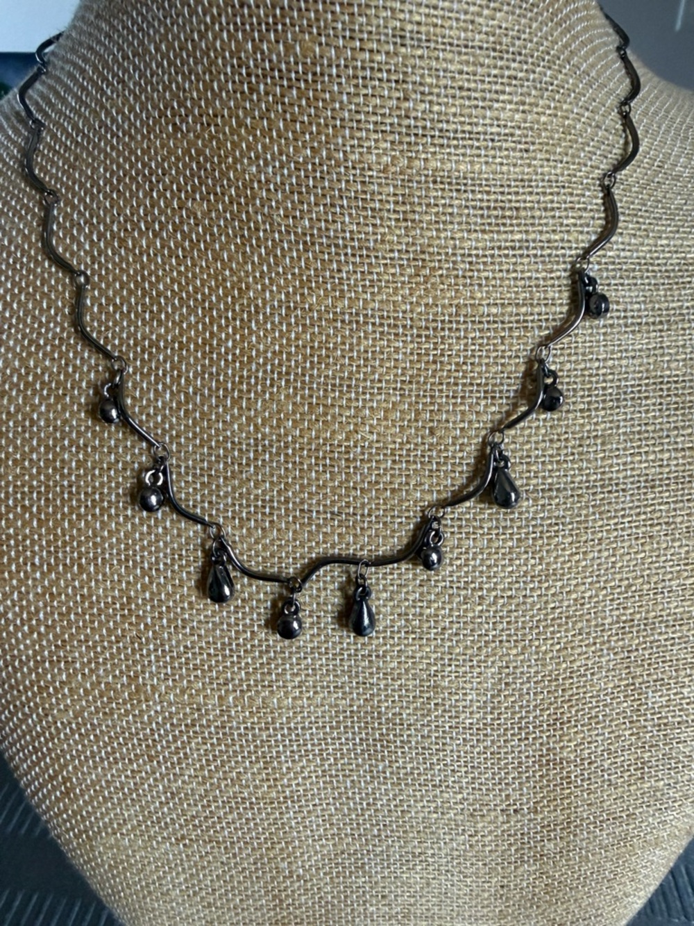 Vintage Givenchy Black Enamel Drop Necklace Signed 4G Logo Charm 90s/Y2K Silver - Picture 3 of 9